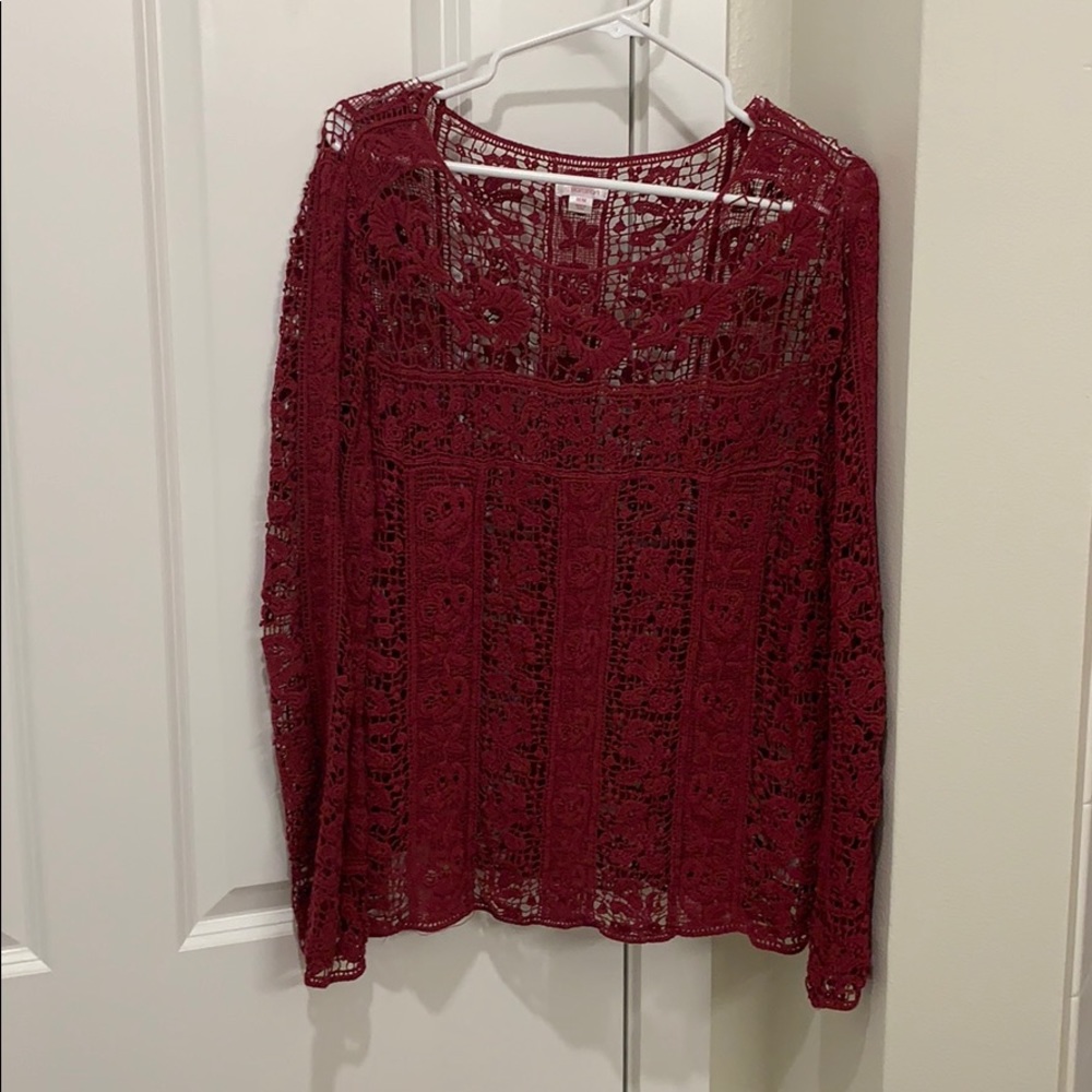 Red/Maroon Long Sleeve Lace Shirt
